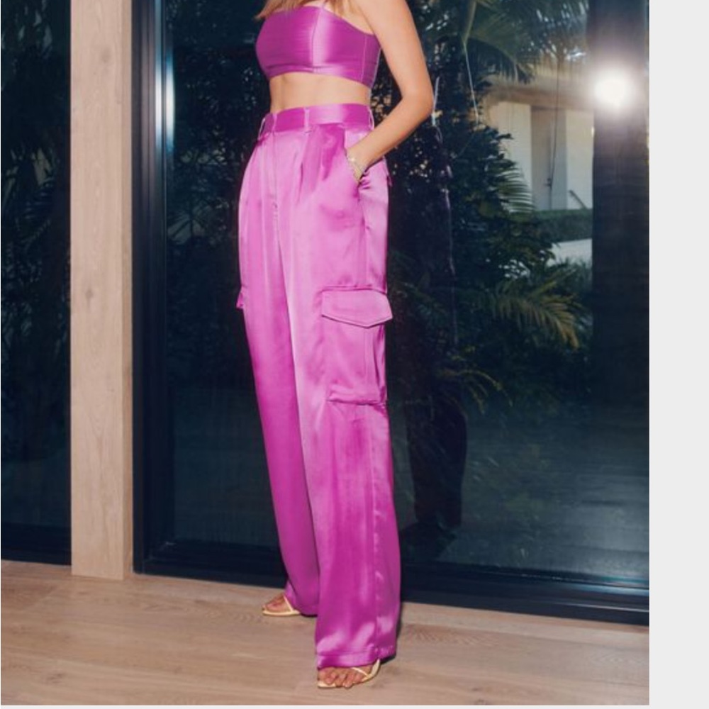 Dynamite Izabel Satin Straight Leg Cargo Pants